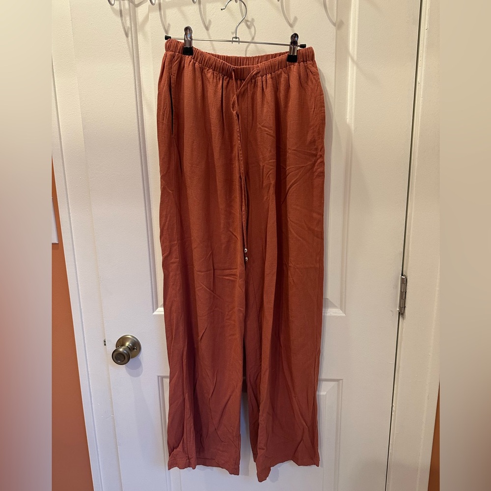 Brick Red Wide-Leg Pants
